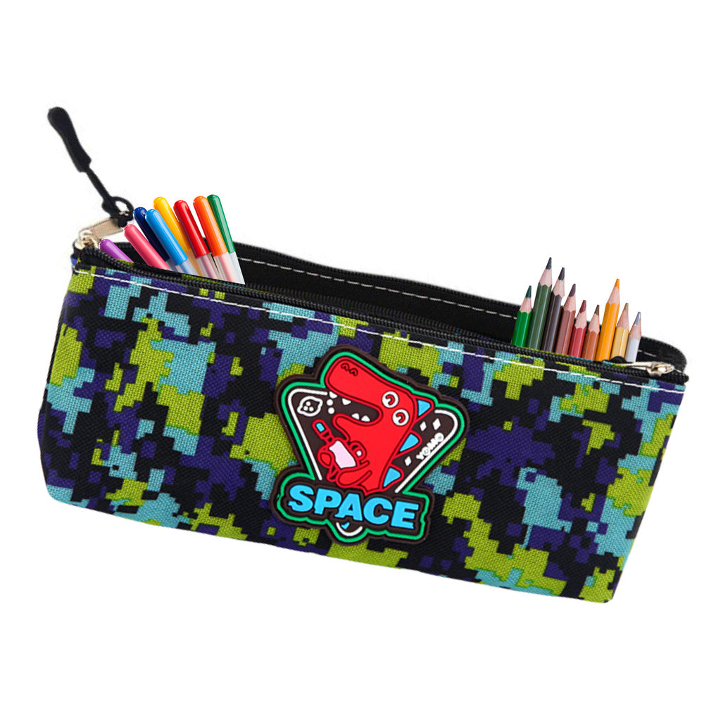 Estojo Escolar Dinossauro Pixels Azul Verde 20x8cm (1 unidade)