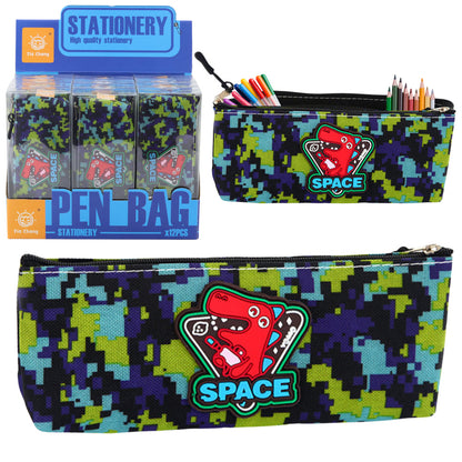 Estojo Escolar Dinossauro Pixels Azul Verde 20x8cm (1 unidade)