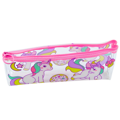 Estojo Escolar Transparente Donut Unicórnios 20x8,5x4cm (1 unidade)