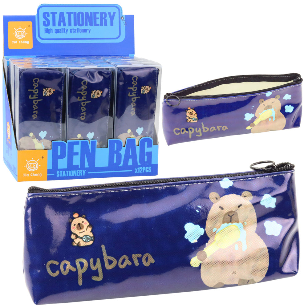Estojo Escolar Capivara a Lavar os Dentes Azul Marinho 20x8,5x4cm (1 unidade)