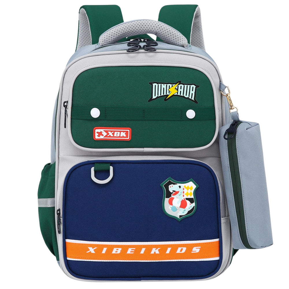 Mochila Escolar Dinossauro com Estojo Cinzenta 16L