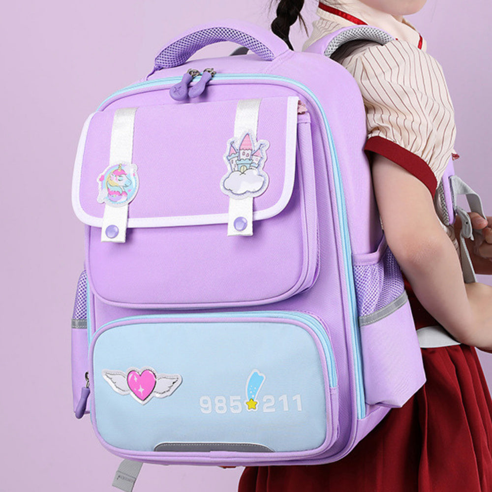 Mochila Escolar com Patches Roxa 16L