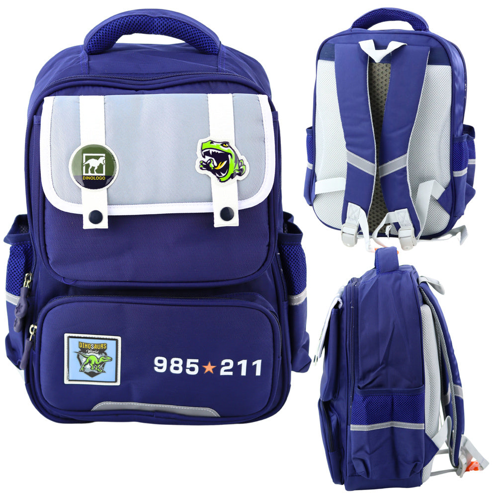 Mochila Escolar Dinossauros Azul Marinho 39x27x15cm
