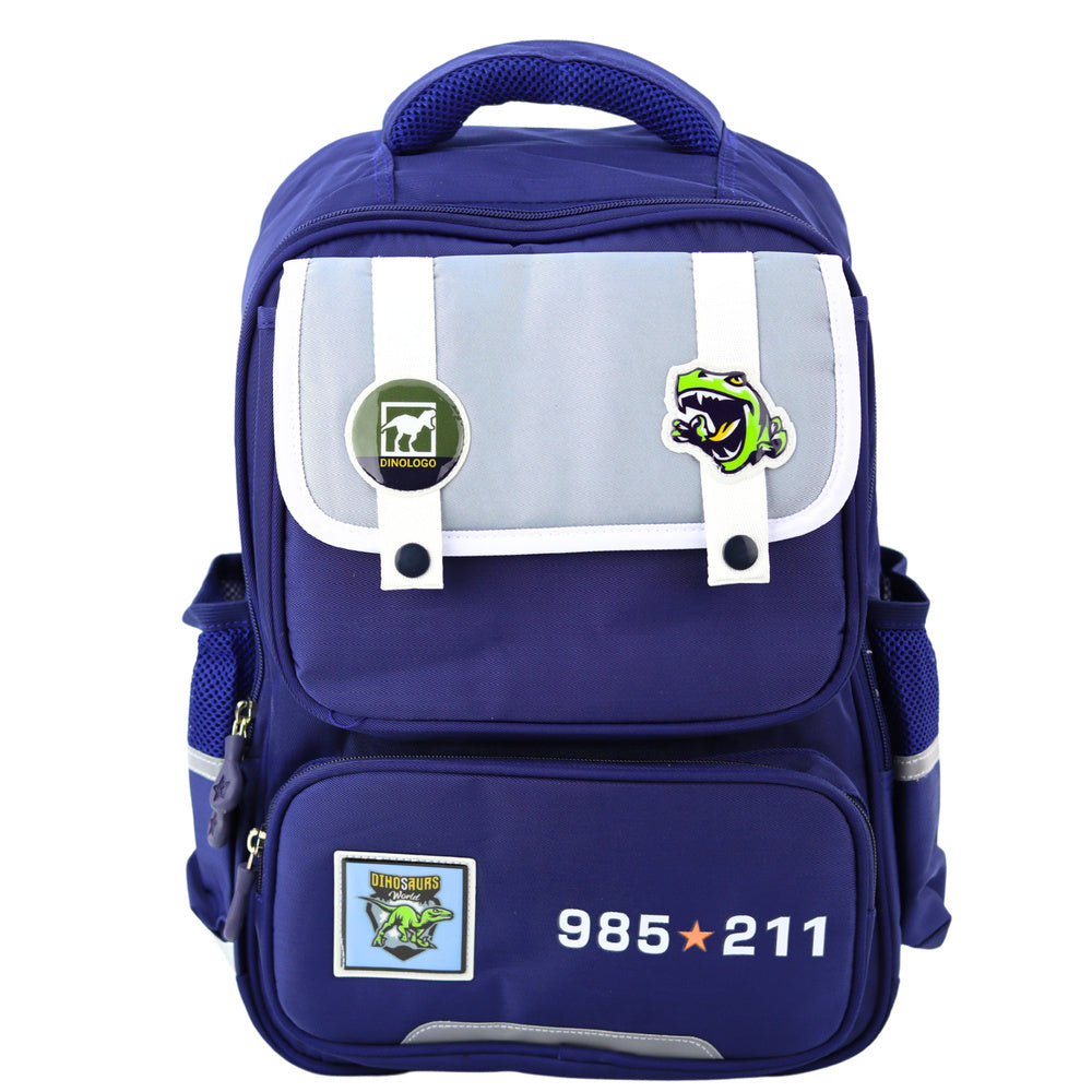 Mochila Escolar Dinossauros Azul Marinho 39x27x15cm