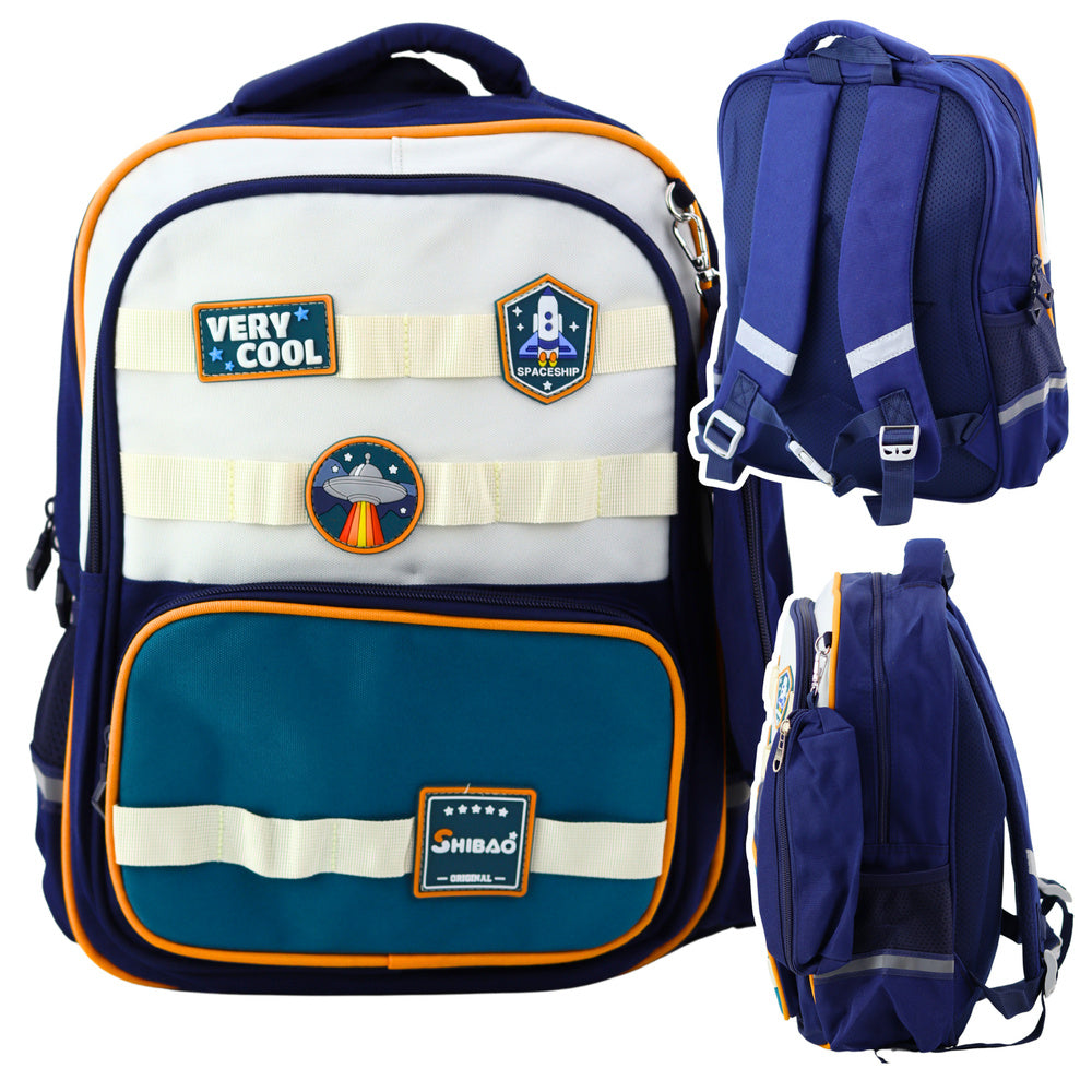 Mochila Escolar Espacial com Estojo Azul Marinho 16L