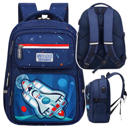 Mochila Escolar Infantil Foguetão Azul Marinho 20L 41cm