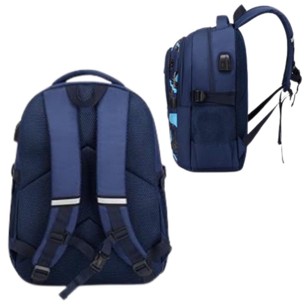 Mochila Escolar Infantil Foguetão Azul Marinho 20L 41cm