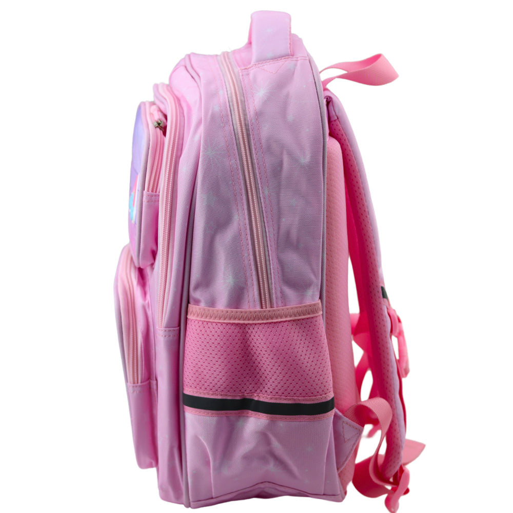 Mochila Escolar Unicórnio Rosa e Lilás 20L com Bolsos Frontais