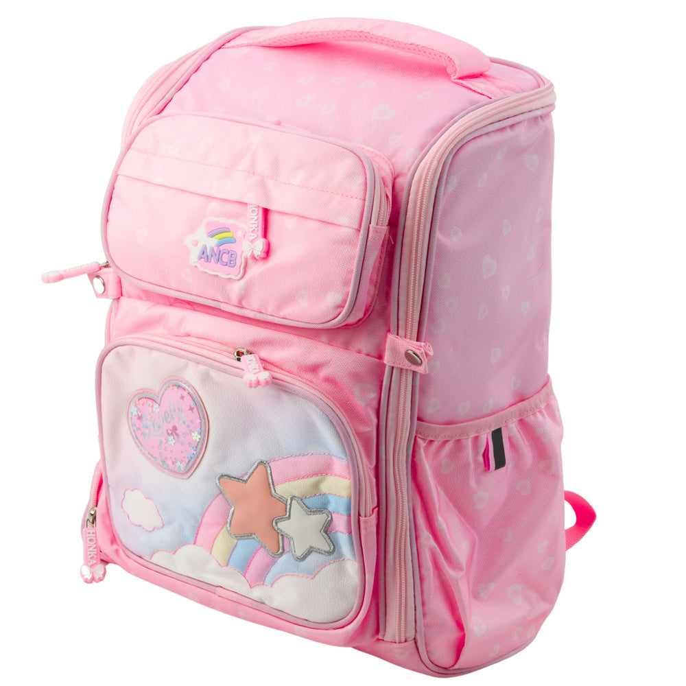 Mochila Escolar Arco-Íris Rosa 20L com Bolsos Frontais