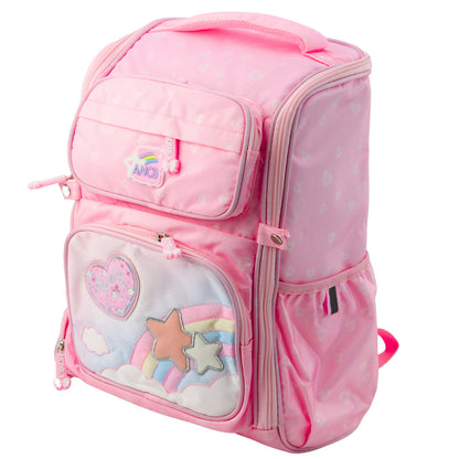 Mochila Escolar Arco-Íris Rosa 20L com Bolsos Frontais