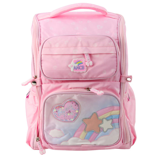 Mochila Escolar Arco-Íris Rosa 20L com Bolsos Frontais