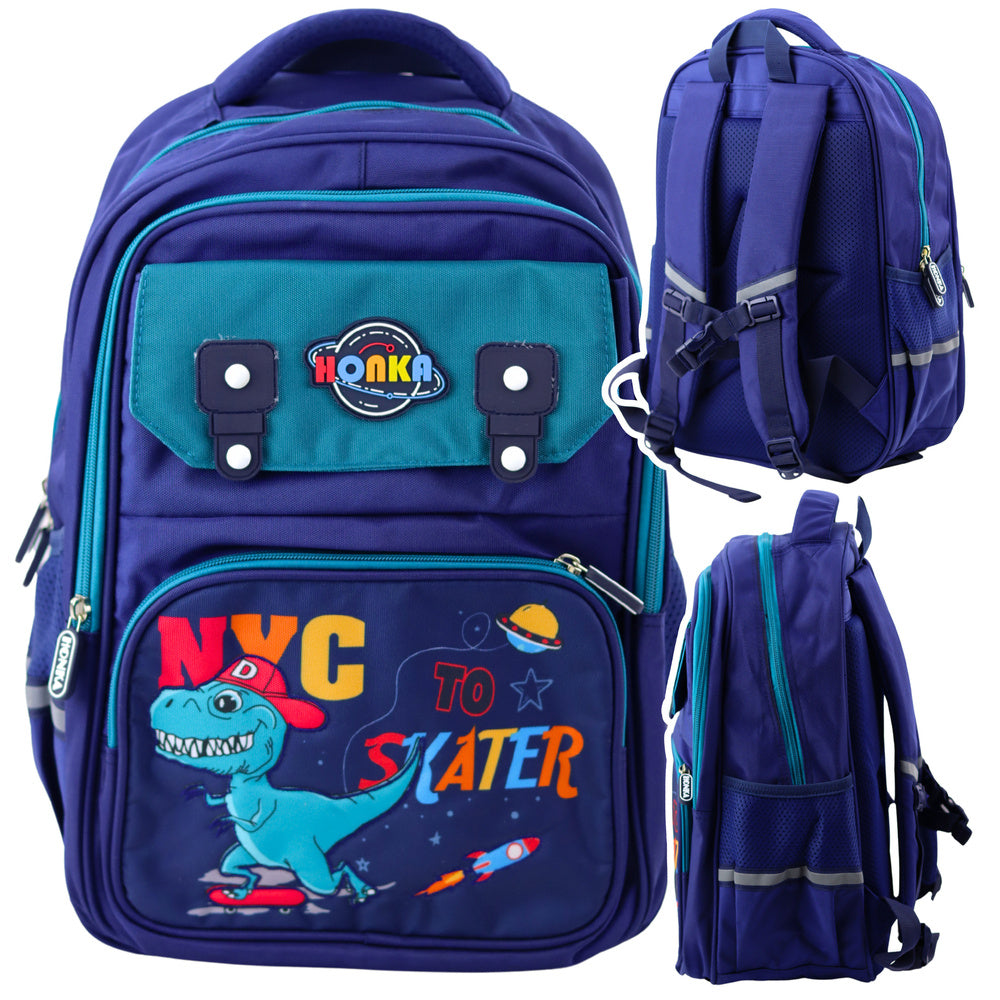 Mochila Escolar Infantil Dinossauro Azul 41x30x16cm