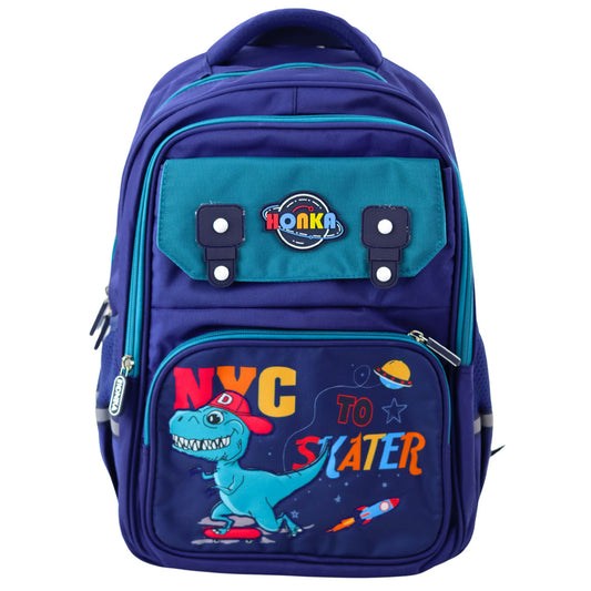 Mochila Escolar Infantil Dinossauro Azul 41x30x16cm