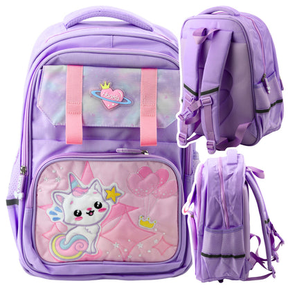 Mochila Escolar Gato Branco Roxa 20L