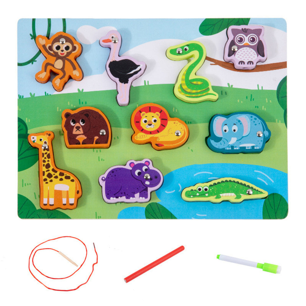 Puzzle Magnético de Madeira para Enfiamento Animais