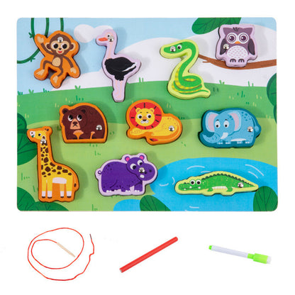 Puzzle Magnético de Madeira para Enfiamento Animais