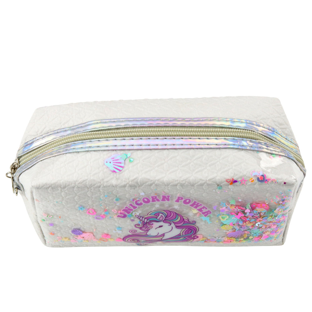 Estojo Escolar com Faixa Unicórnio Confetti Branco 20cm