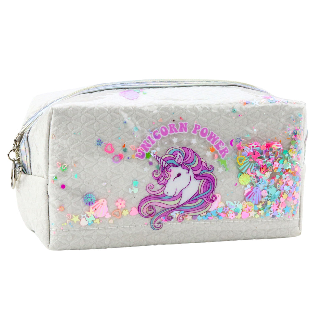 Estojo Escolar com Faixa Unicórnio Confetti Branco 20cm