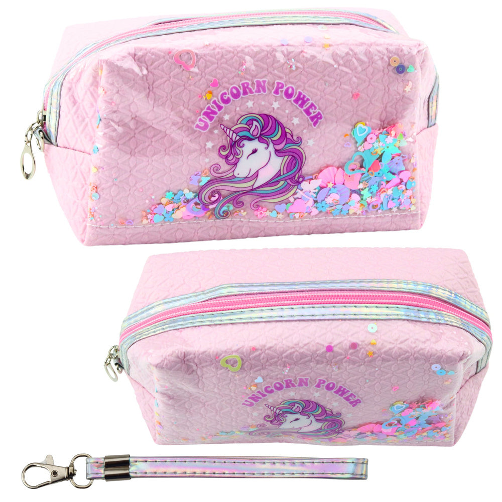 Estojo Escolar com Faixa Unicórnio Confetti Rosa 20cm