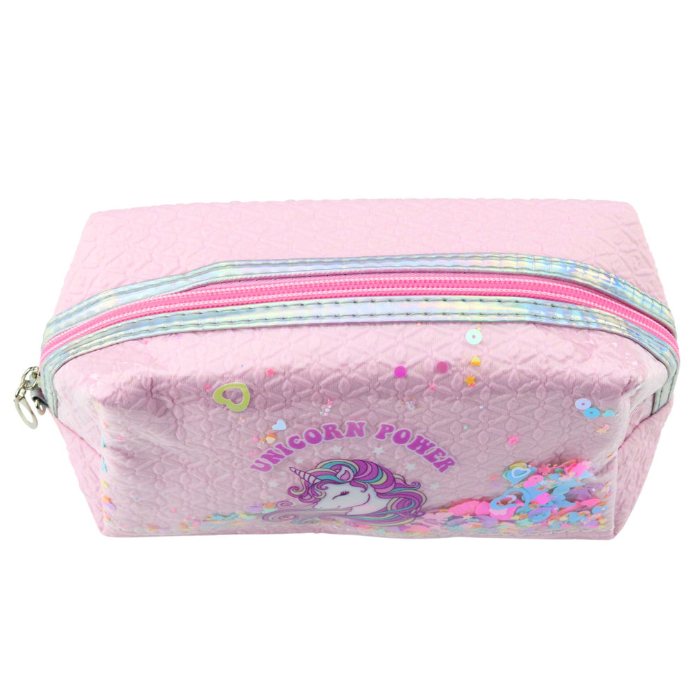 Estojo Escolar com Faixa Unicórnio Confetti Rosa 20cm