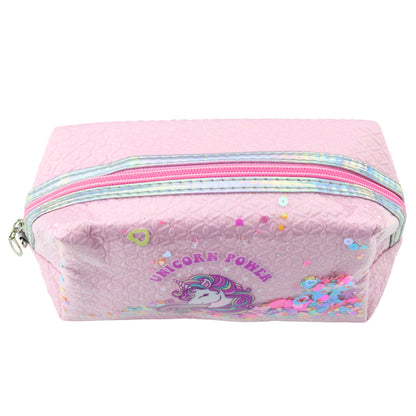Estojo Escolar com Faixa Unicórnio Confetti Rosa 20cm