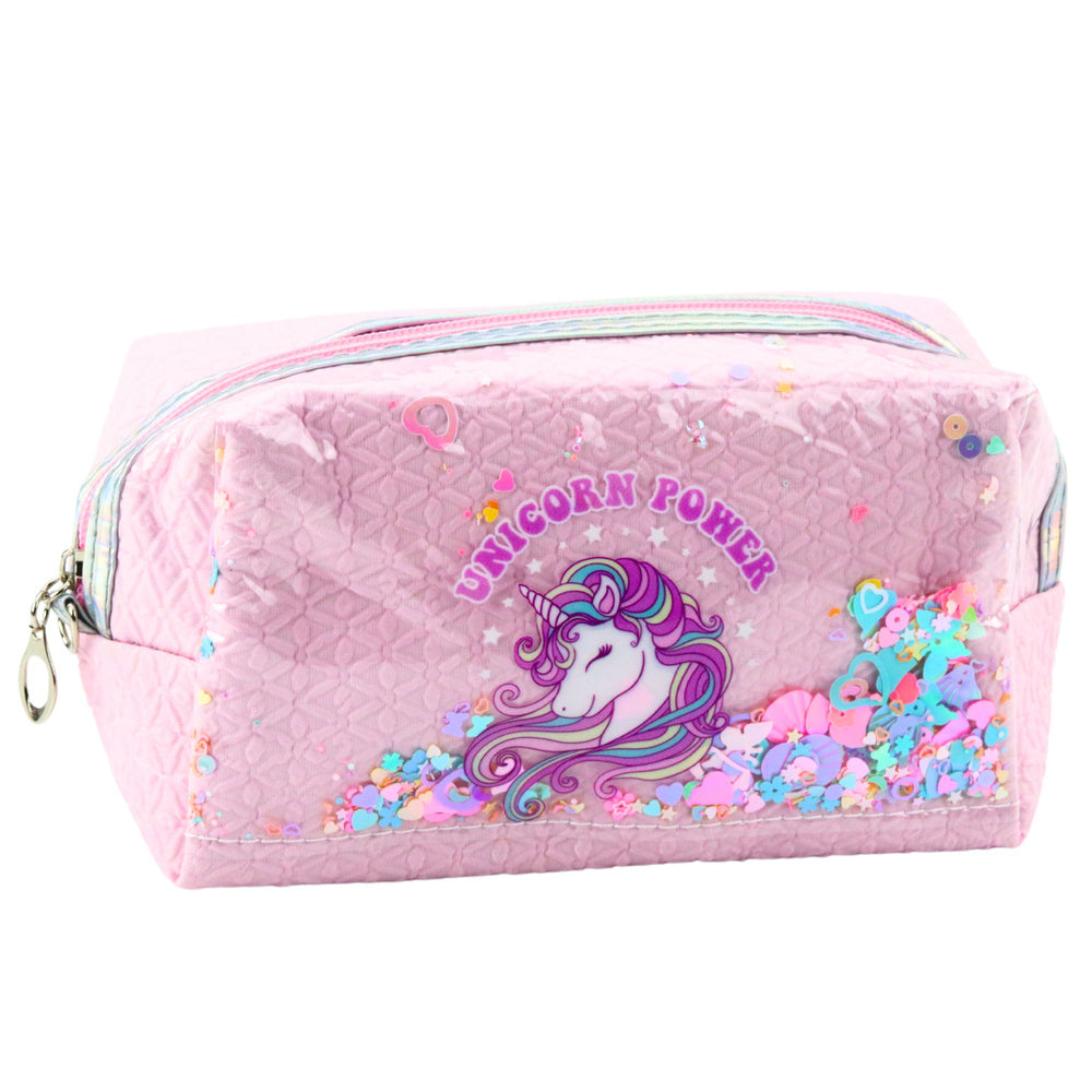 Estojo Escolar com Faixa Unicórnio Confetti Rosa 20cm