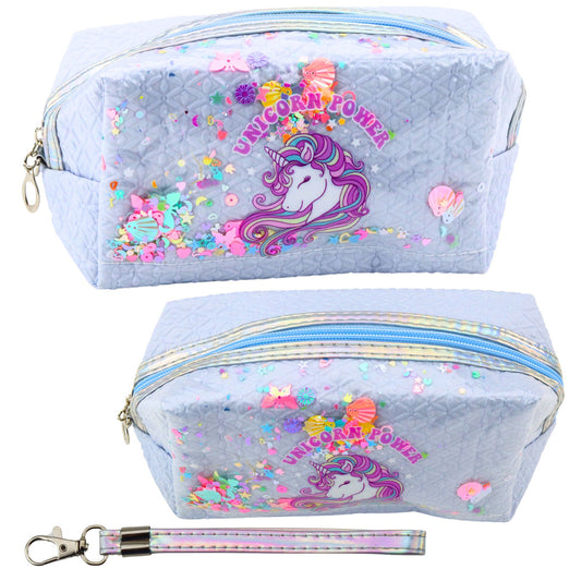 Estojo Escolar com Faixa Unicórnio Confetti Azul 20cm