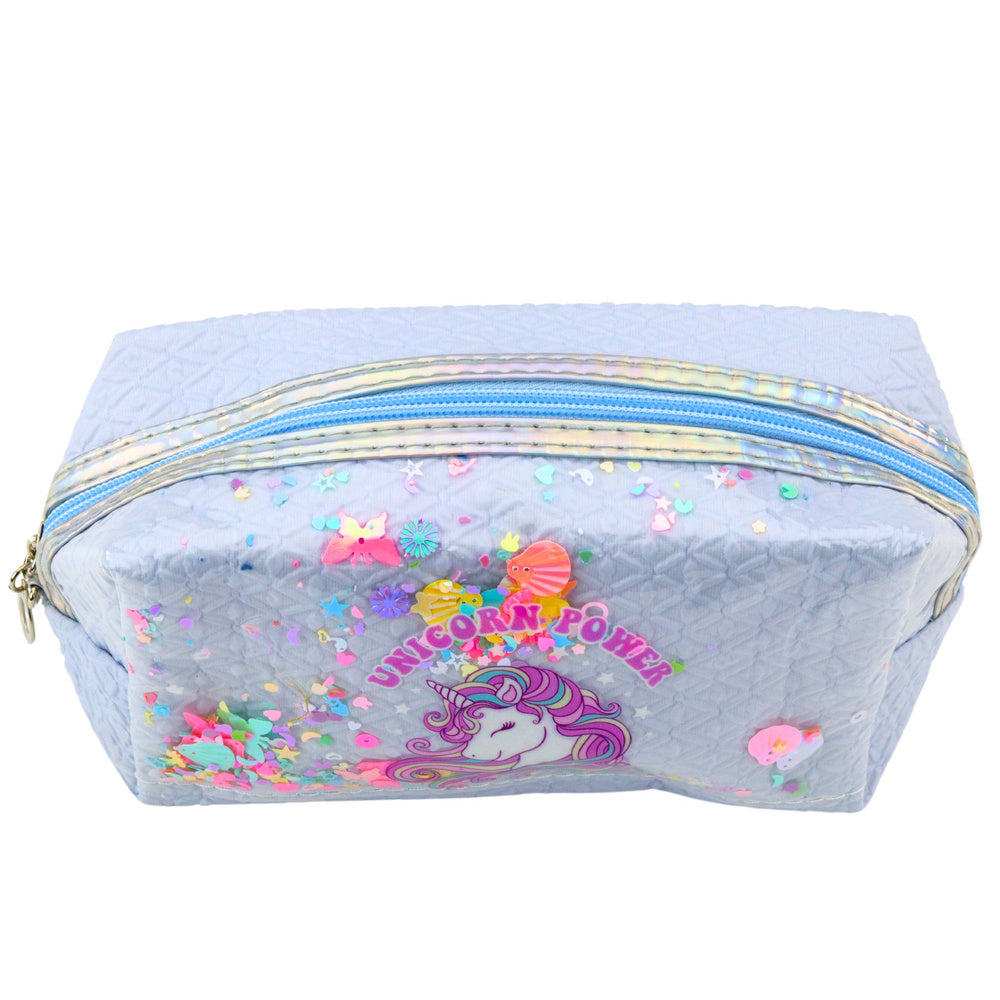 Estojo Escolar com Faixa Unicórnio Confetti Azul 20cm