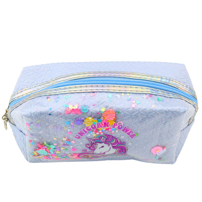 Estojo Escolar com Faixa Unicórnio Confetti Azul 20cm