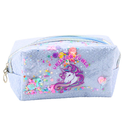 Estojo Escolar com Faixa Unicórnio Confetti Azul 20cm