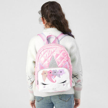 Mochila Acolchoada Unicórnio Amarela 32cm