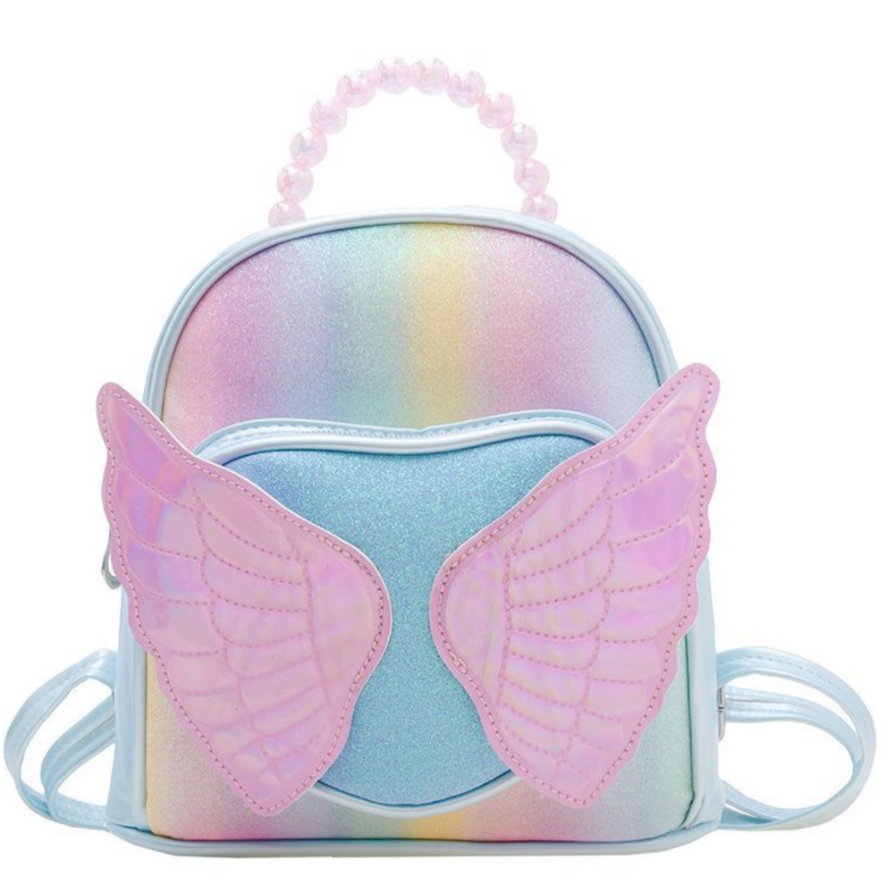 Mochila Infantil Asas Brilhantes Pérolas Azul 22cm