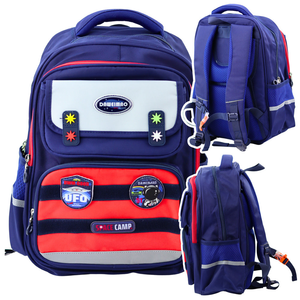 Mochila Escolar Infantil Espaço Azul Marinho Vermelho 20L 38cm