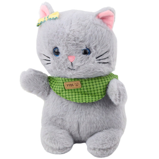 Peluche Gato com Laço e Cachecol Cinzento Verde 22cm