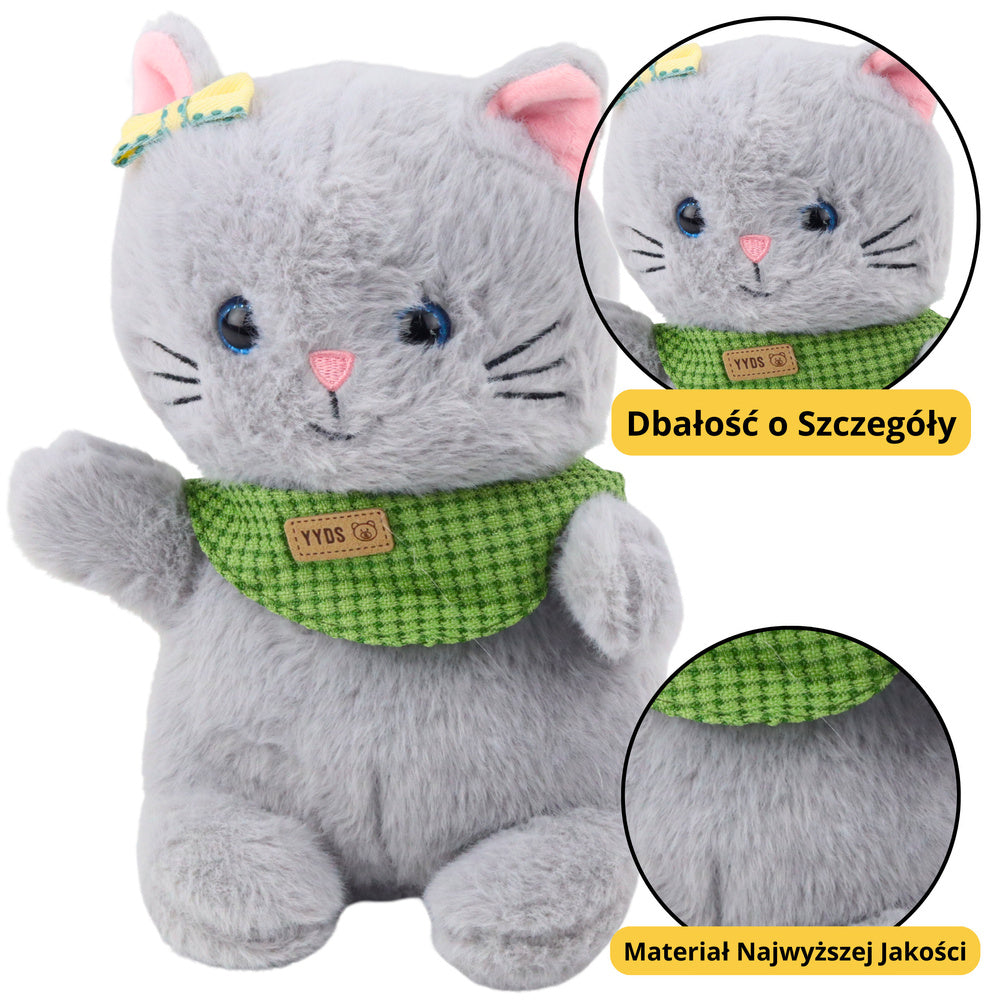 Peluche Gato com Laço e Cachecol Cinzento Verde 22cm
