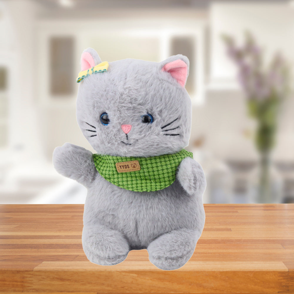 Peluche Gato com Laço e Cachecol Cinzento Verde 22cm
