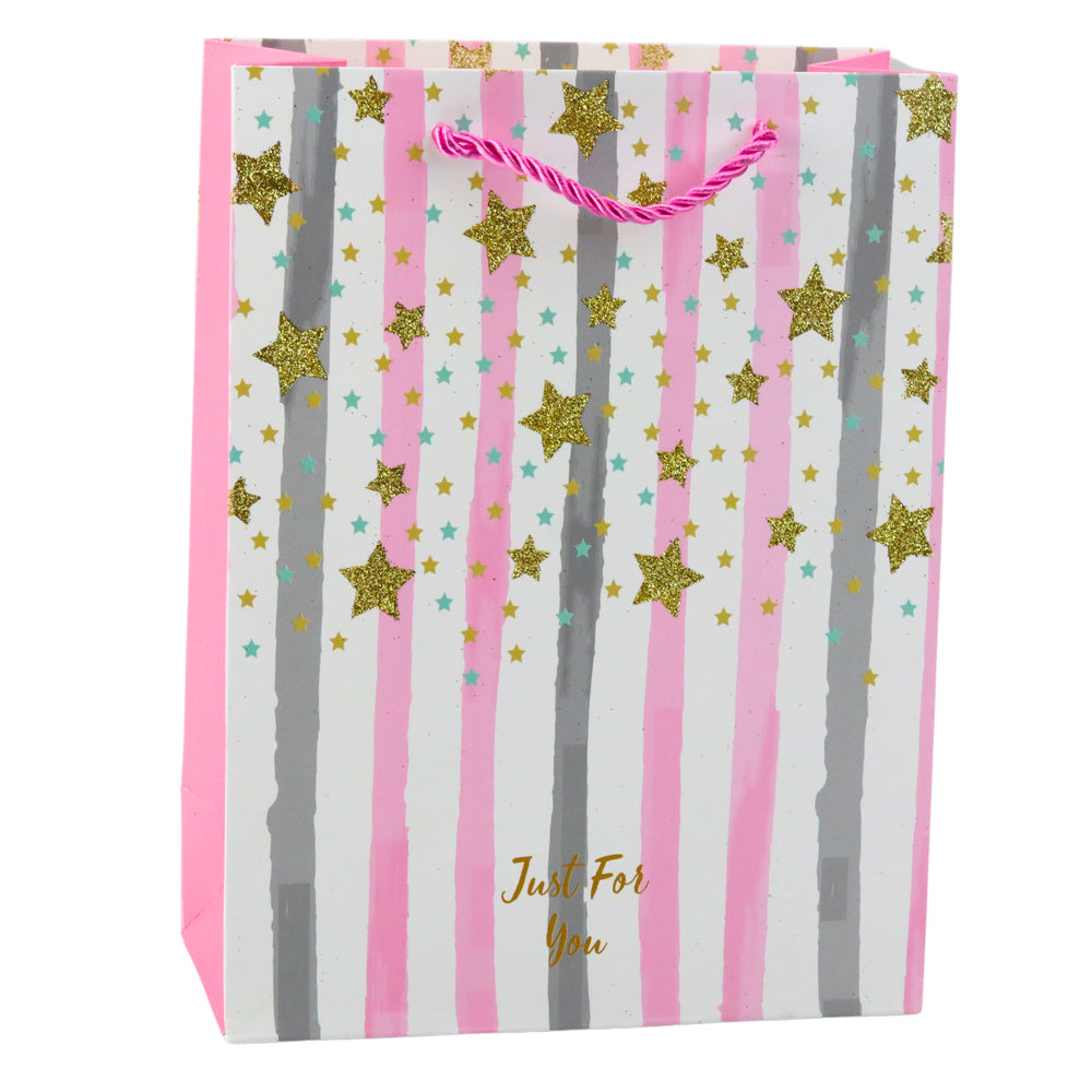 Saco de Presente Glitter Azul Rosa 23x18x10,5cm  (1 unidade, sortido)