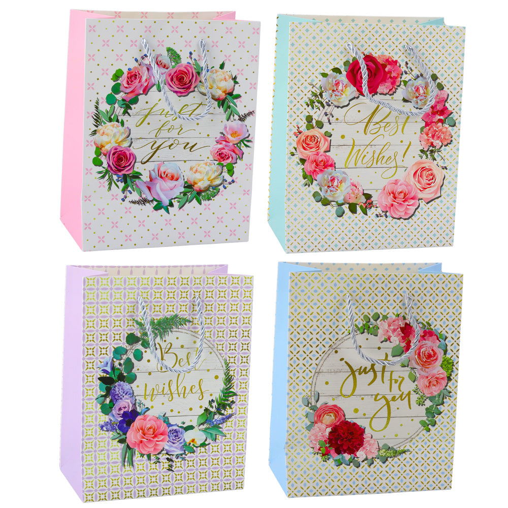 Saco de Presente Flores Best Wishes 23x18x10,5cm  (1 unidade, sortido)