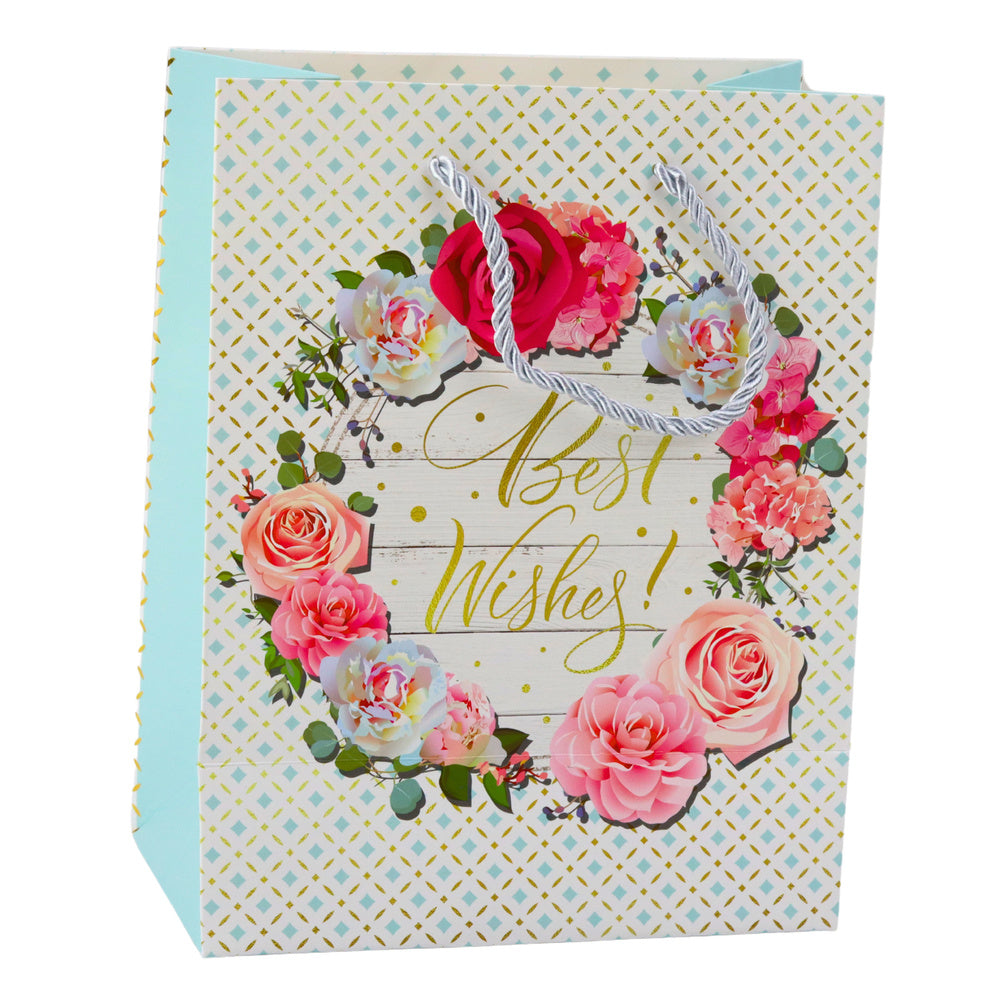 Saco de Presente Flores Best Wishes 23x18x10,5cm  (1 unidade, sortido)