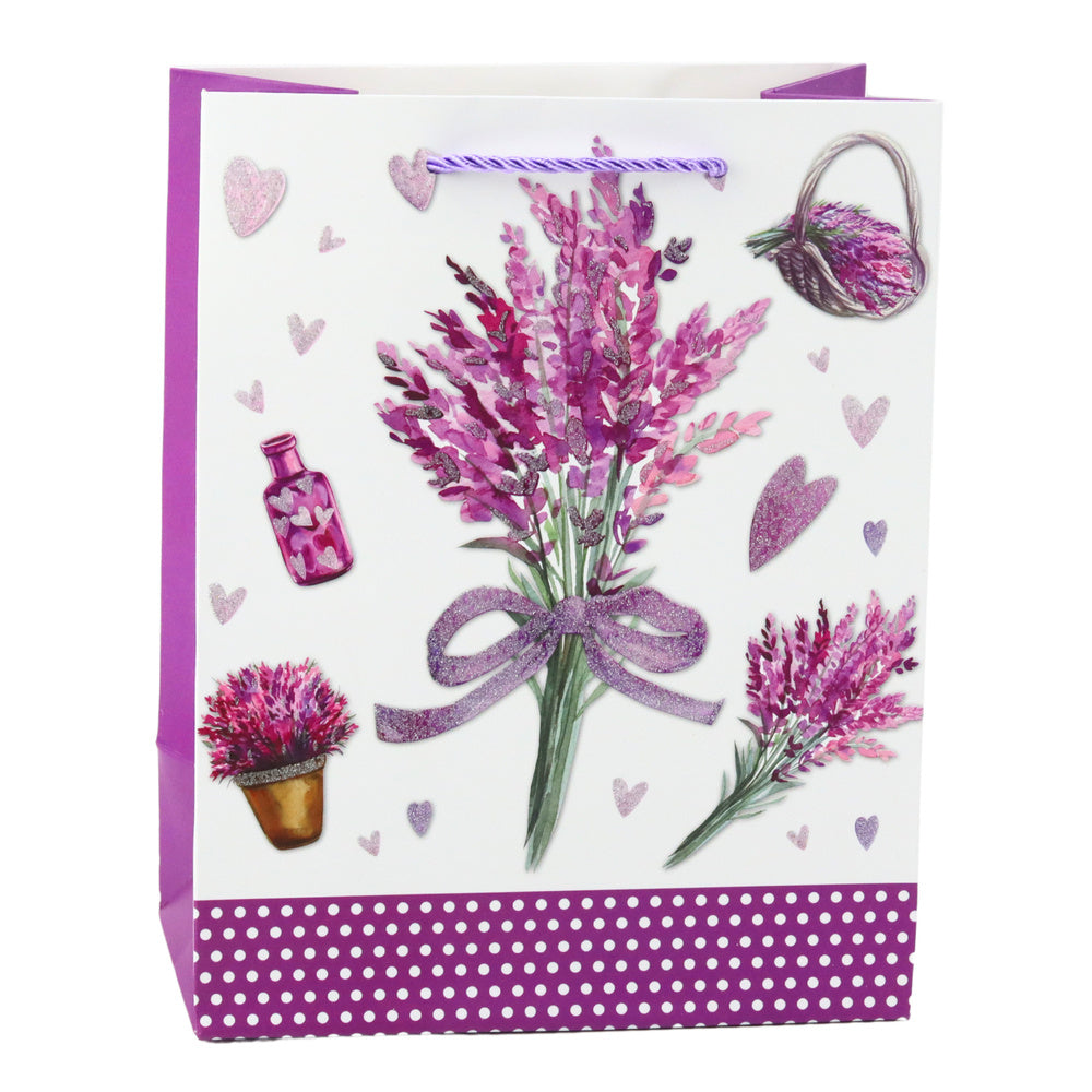 Saco de Presente Lavanda com Glitter 23x18x10,5cm (1 unidade, sortido)