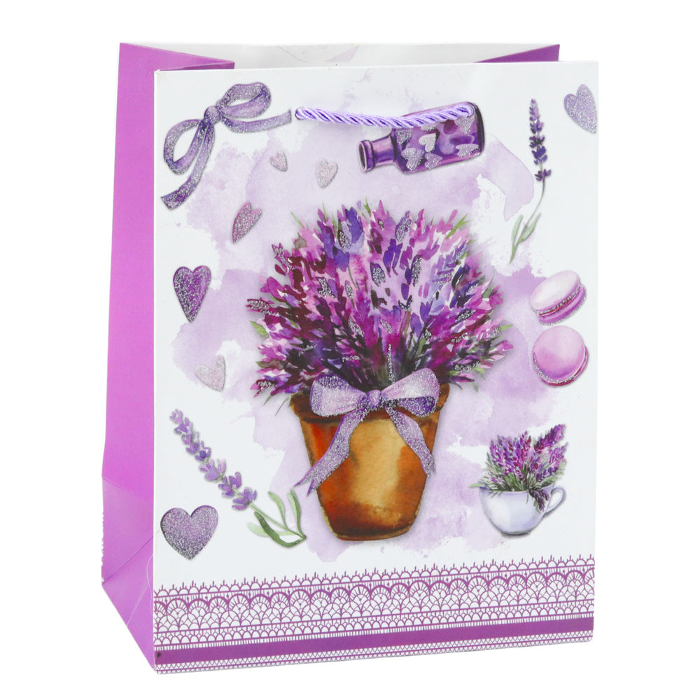 Saco de Presente Lavanda com Glitter 23x18x10,5cm (1 unidade, sortido)