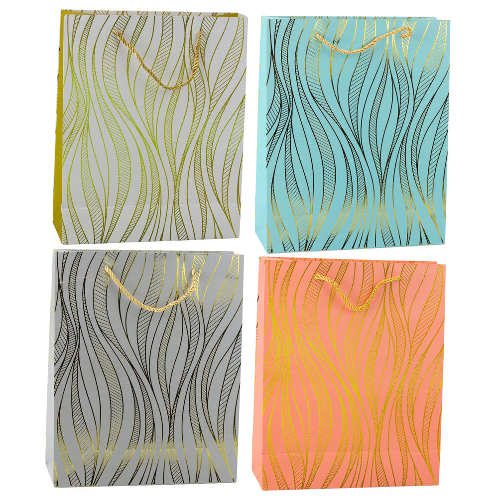 Saco de Presente Linhas Onduladas Douradas 32x26x12cm (1 unidade, sortido)