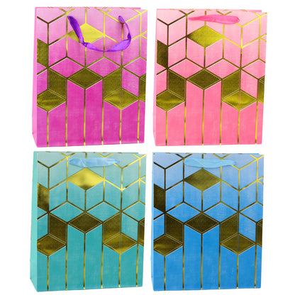 Saco de Presente Padrão Geométrico Dourado 32x26x12cm (1 unidade, sortido)