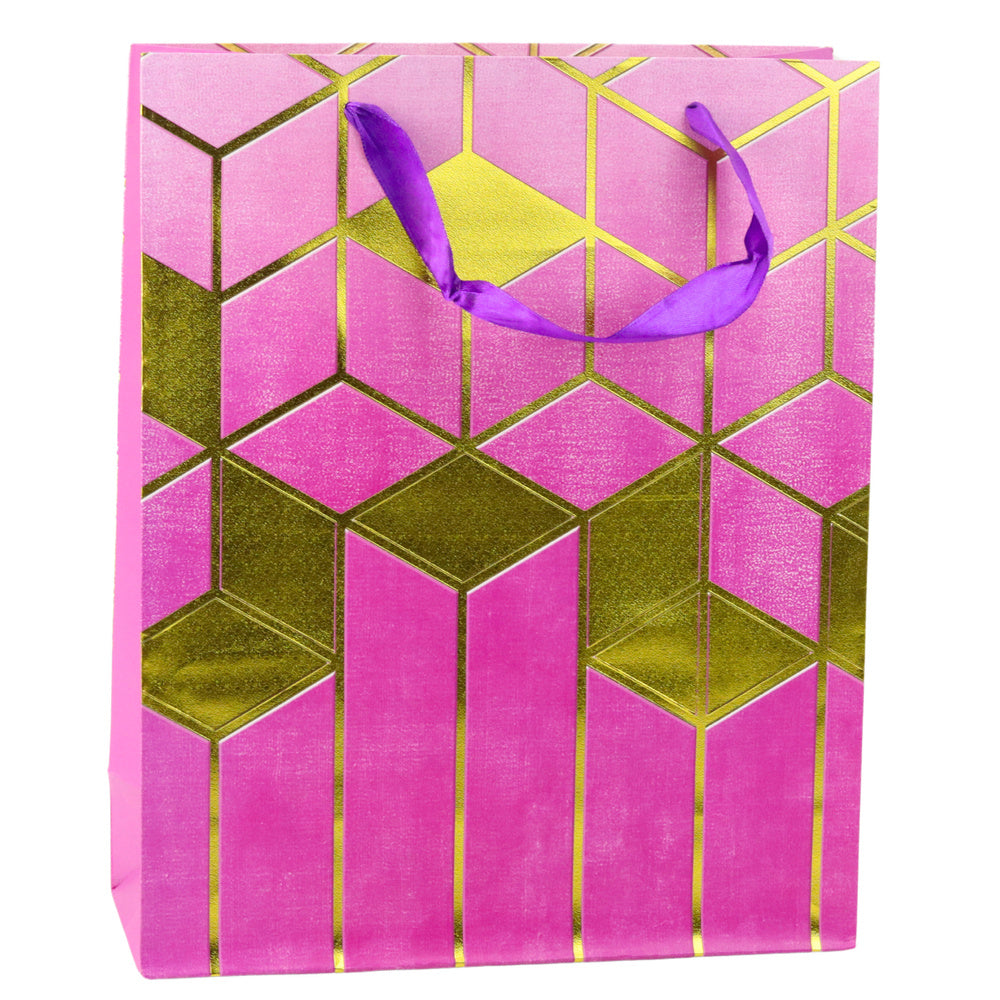 Saco de Presente Padrão Geométrico Dourado 32x26x12cm (1 unidade, sortido)