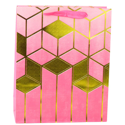 Saco de Presente Padrão Geométrico Dourado 32x26x12cm (1 unidade, sortido)