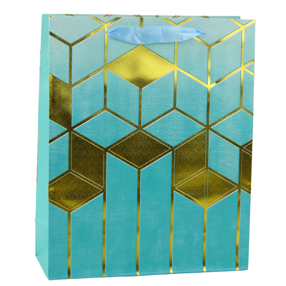 Saco de Presente Padrão Geométrico Dourado 32x26x12cm (1 unidade, sortido)