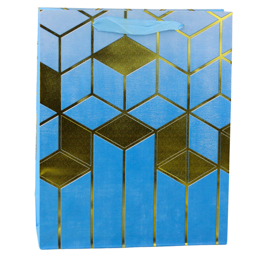 Saco de Presente Padrão Geométrico Dourado 32x26x12cm (1 unidade, sortido)