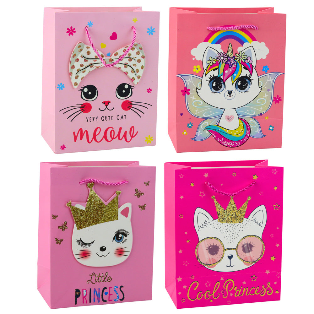 Saco de Presente Gatinhos com Glitter Rosa 23x18x10,5cm (1 unidade, sortido)