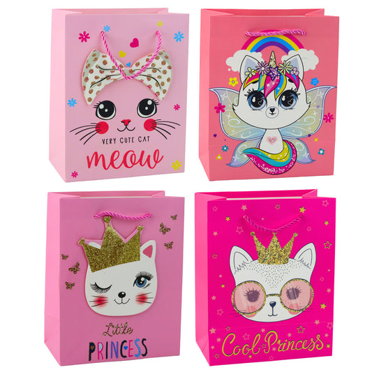 Saco de Presente Gatinhos com Glitter Rosa 23x18x10,5cm (1 unidade, sortido)