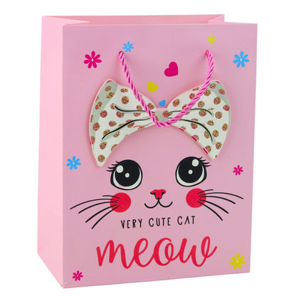 Saco de Presente Gatinhos com Glitter Rosa 23x18x10,5cm (1 unidade, sortido)